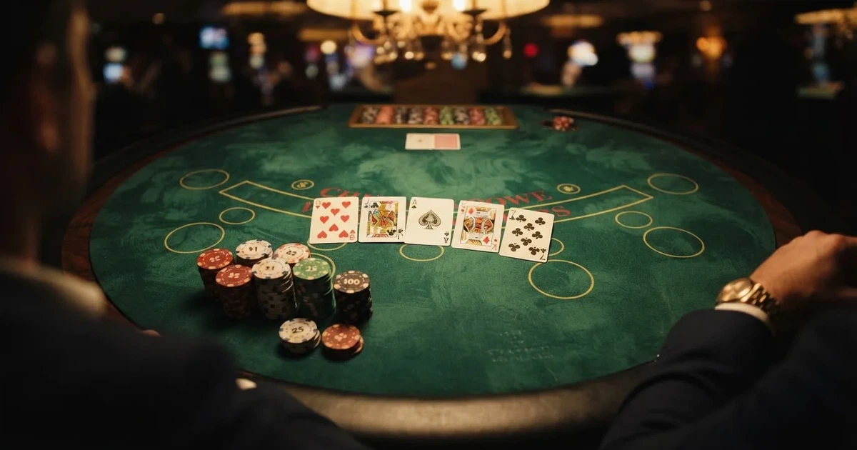 Oplyst spillebord med kort, set ovenfra — bedste roulette casinoer